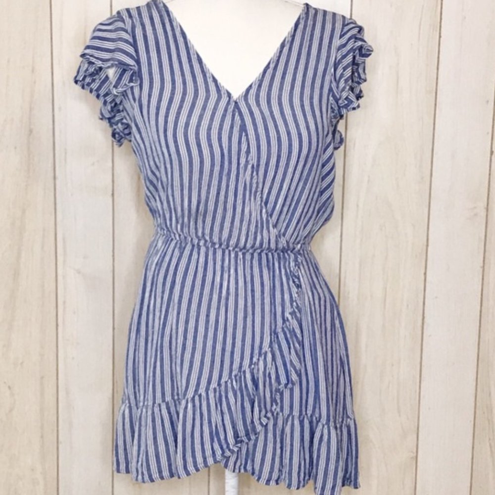 American Eagle Blue and White Striped Skirt Romper